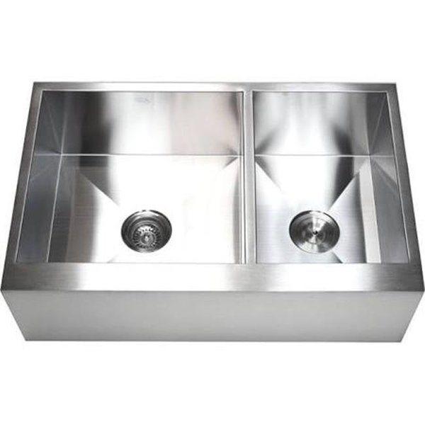 Contempo Living Contempo Living HFO3321 33 in. Double Bowl 60 by 40 Flat Front Farm Apron Kitchen Sink - Stainless Steel HFO3321